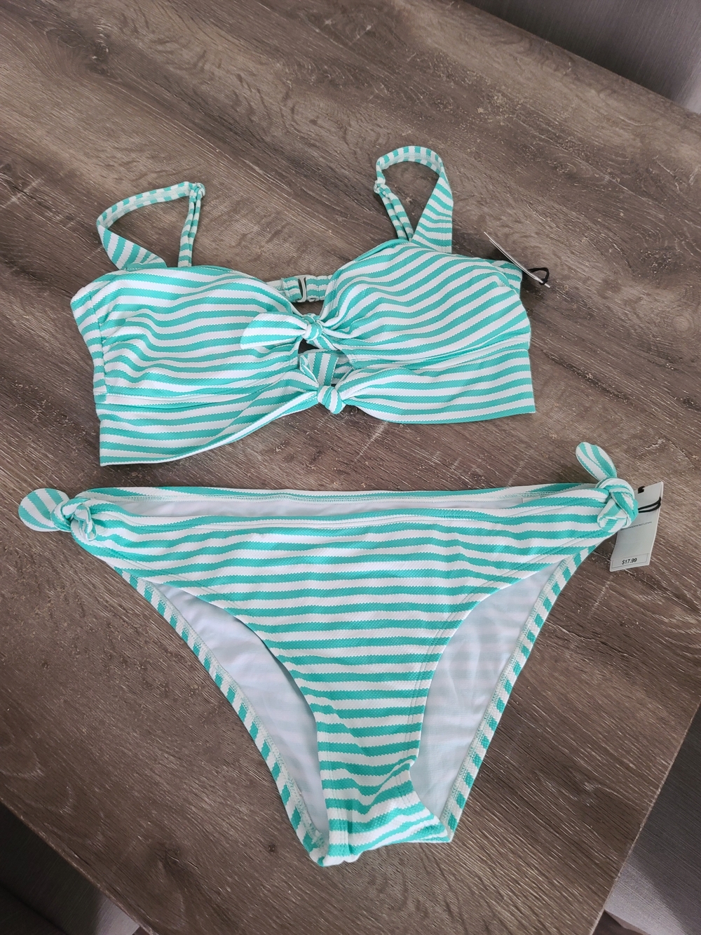 Shade & Shore Aqua and White Striped Tie-Front Bikini